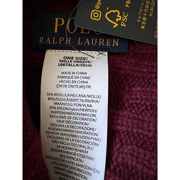 Polo Ralph Lauren Beanie Mens Burgundy Navy Pony Wool Blend Rib Knit Cuffed NEW - Picture 2 of 3